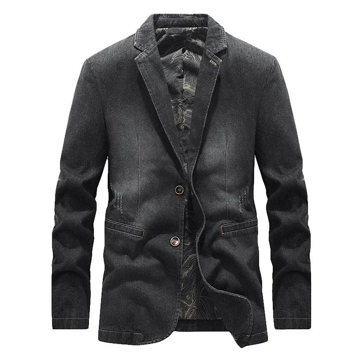 Veste en jean pour homme, effet délavé, détails usés, deux boutons - Ivar