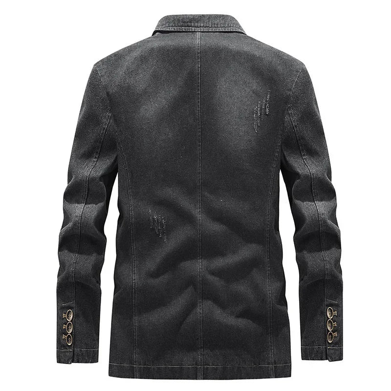 Veste en jean pour homme, effet délavé, détails usés, deux boutons - Ivar