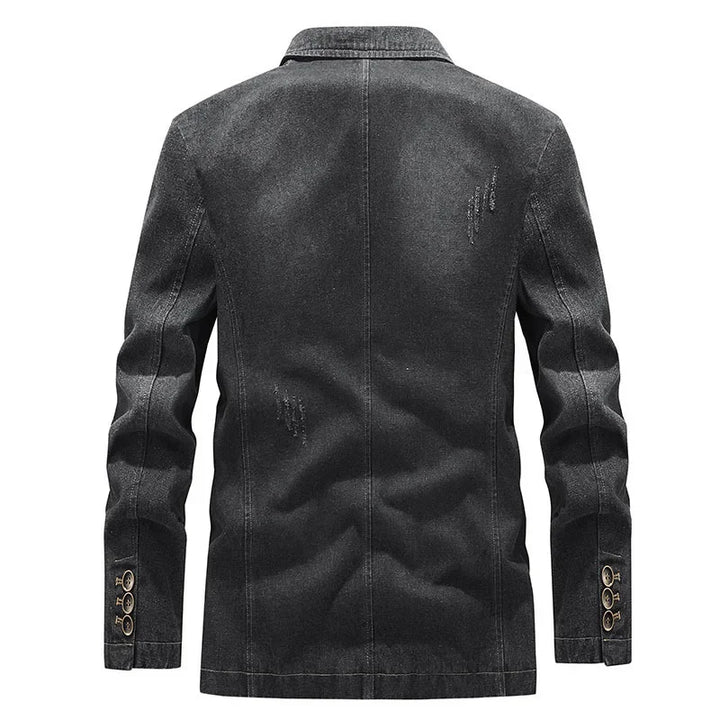 Veste en jean pour homme, effet délavé, détails usés, deux boutons - Ivar