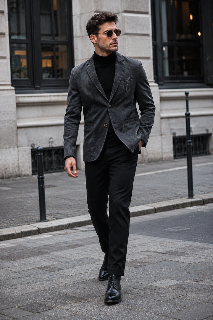 Veste en jean pour homme, effet délavé, détails usés, deux boutons - Ivar