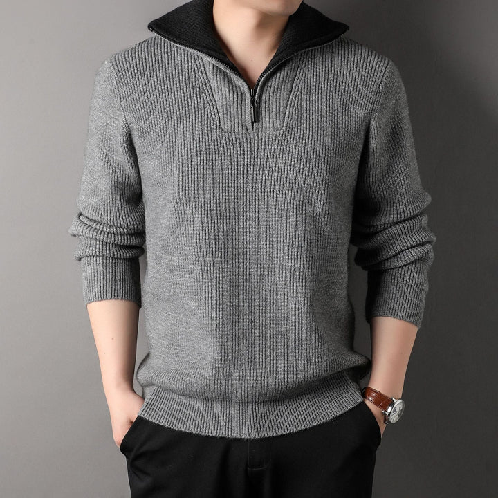 Pull homme en maille côtelée avec col demi-zip - Elion