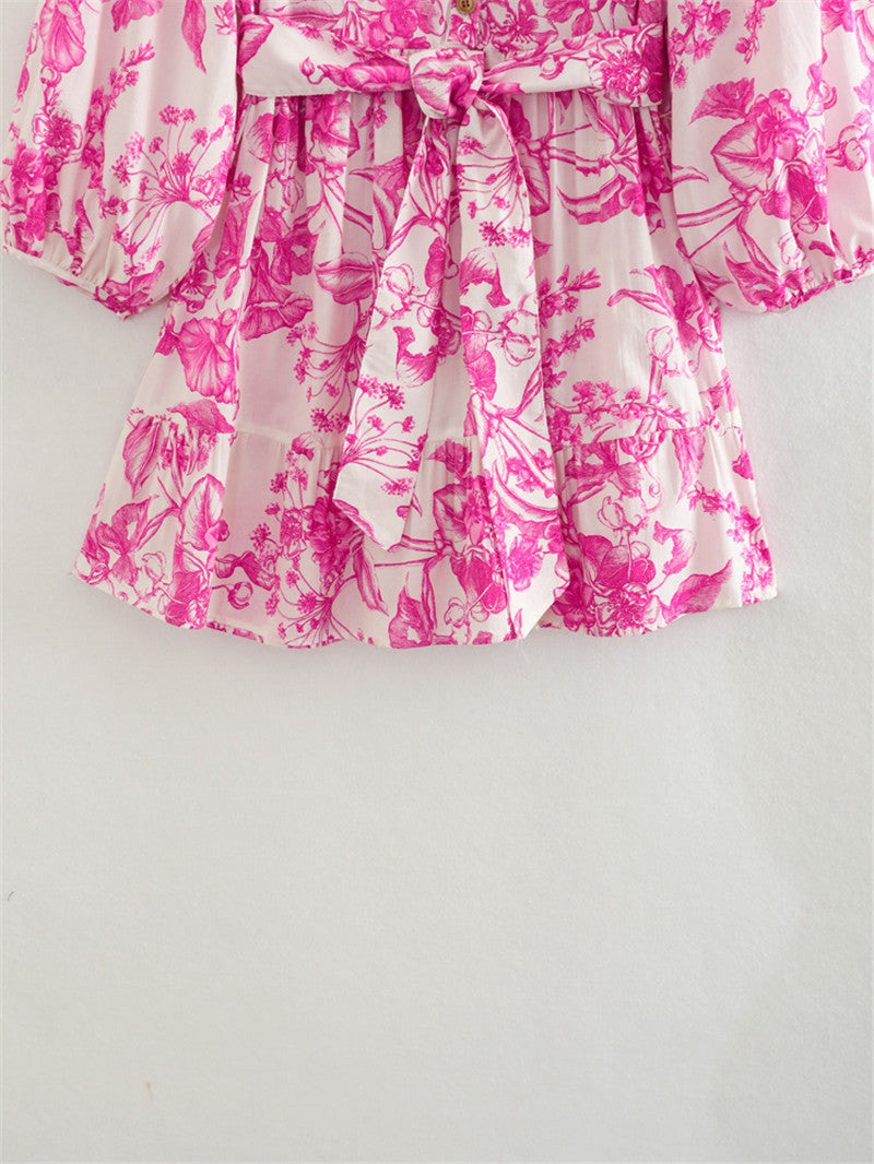 Robe courte florale à taille ajustable et manches larges - Laurent