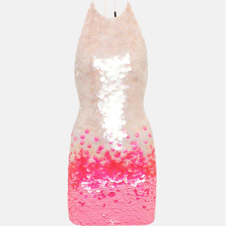 Mini robe avec encolure licou et paillettes - Brilli