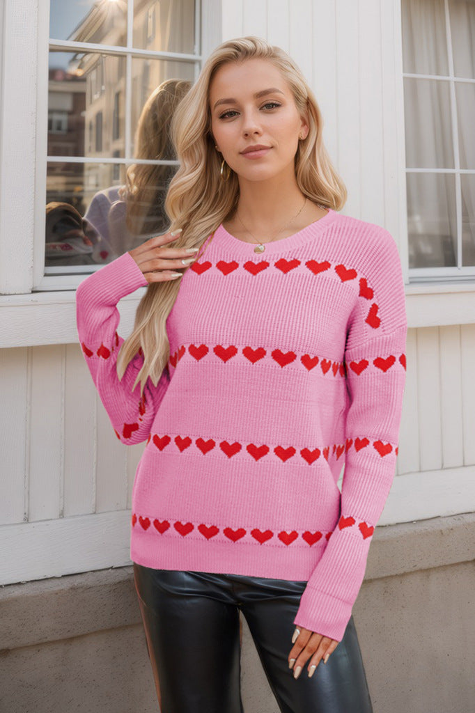 Pull pour femmes avec imprimé cœur et col rond - Rúnael