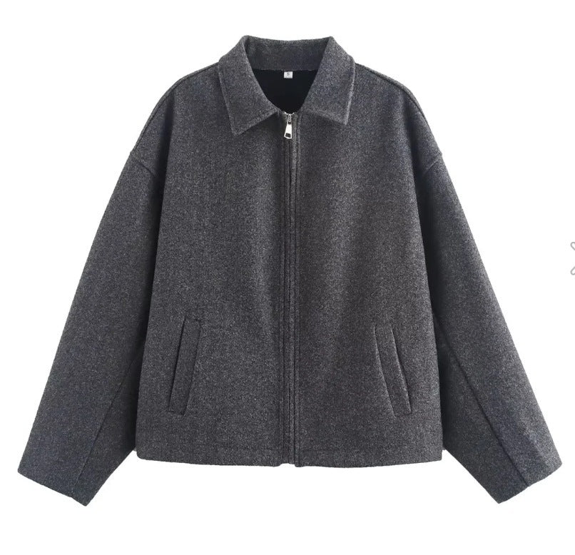 Veste courte en laine avec fermeture éclair pour femmes - Sonia