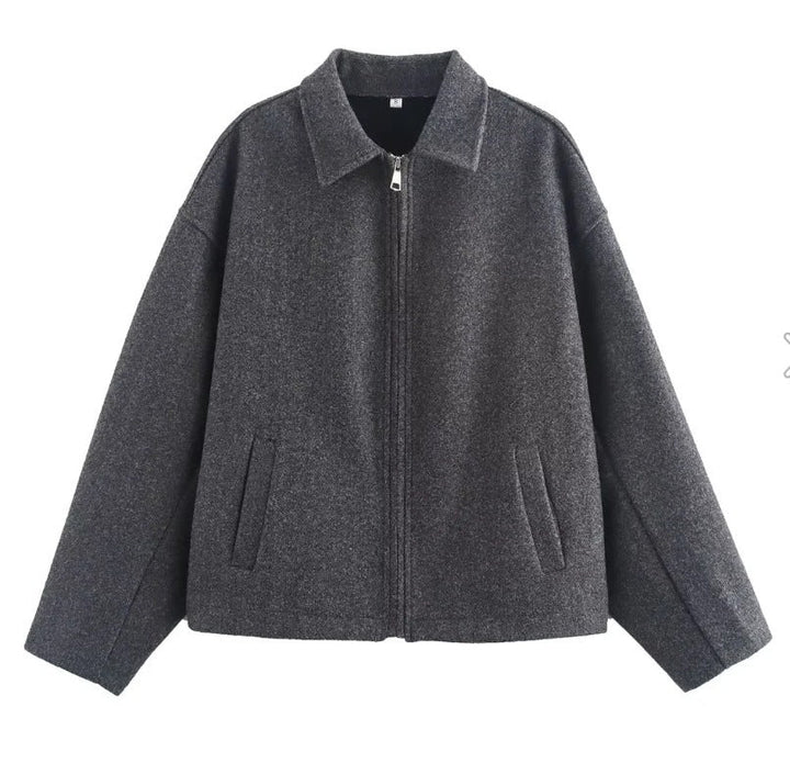 Veste courte en laine avec fermeture éclair pour femmes - Sonia