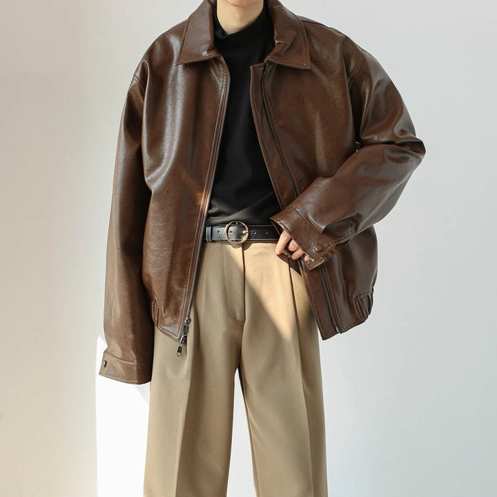 Veste courte en cuir avec fermeture éclair pour hommes - Emar
