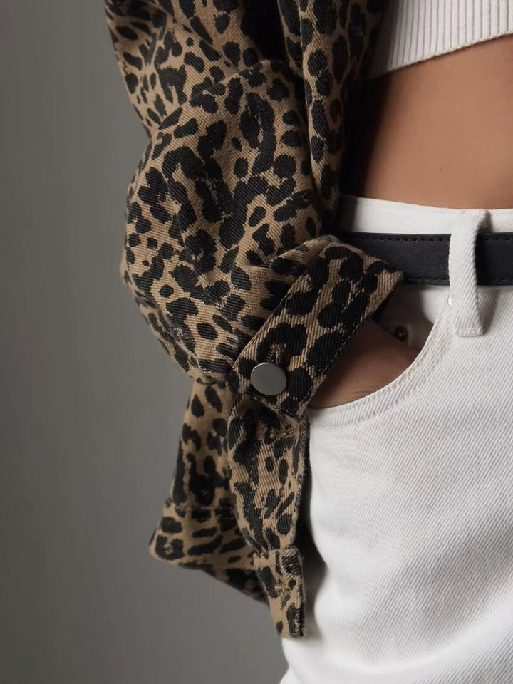 Veste en jean imprimé léopard - Elarine