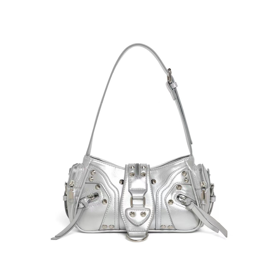 Sac à bandoulière pour femmes avec clous métalliques et poches zippées