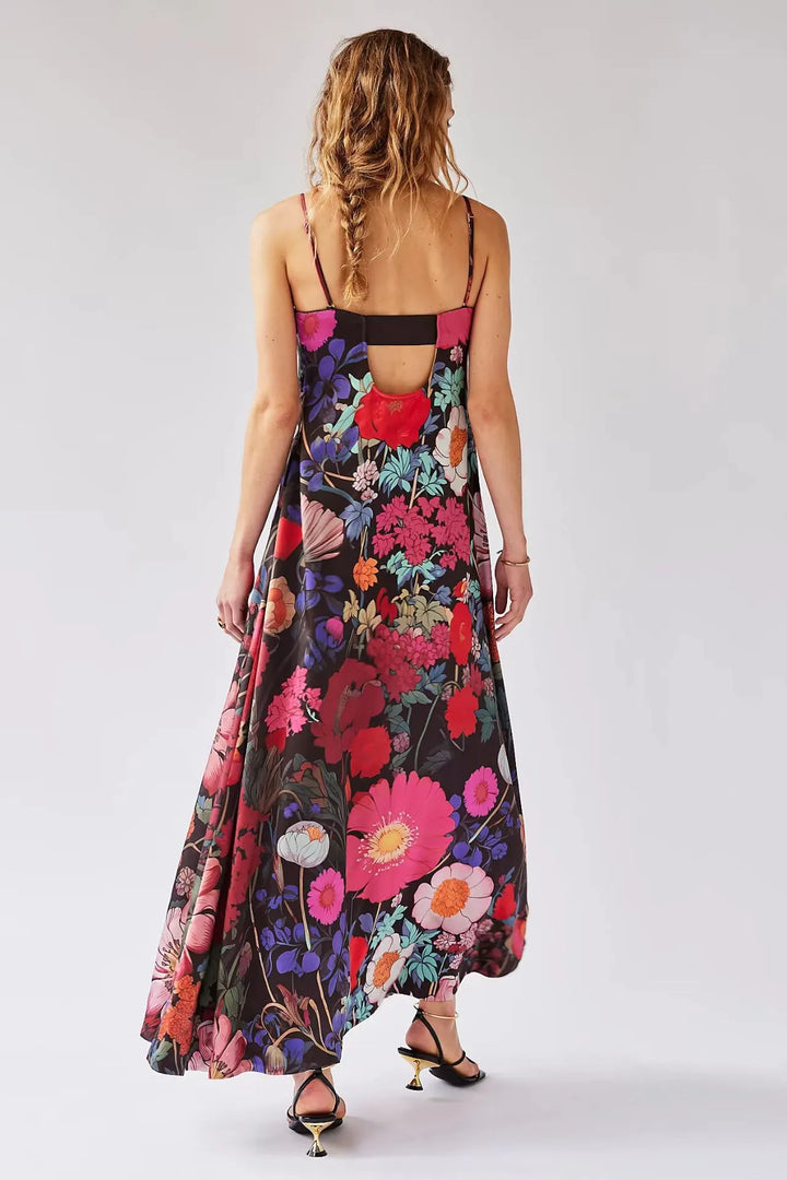 Robe longue pour femme, imprimé floral, taille haute, coupe A-line - Althea