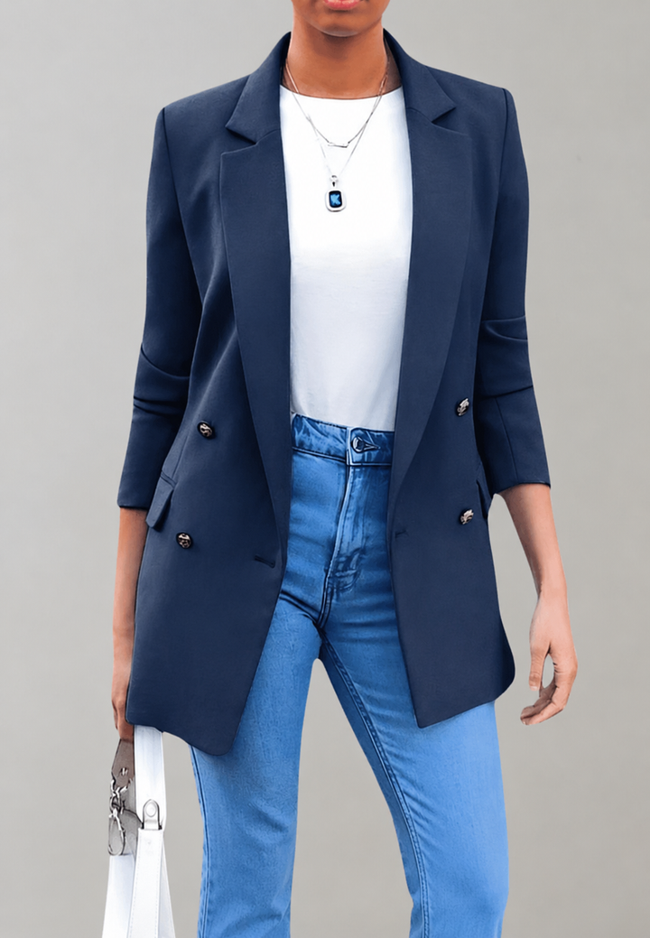 Blazer long pour femme, double boutonnage, revers - Greta