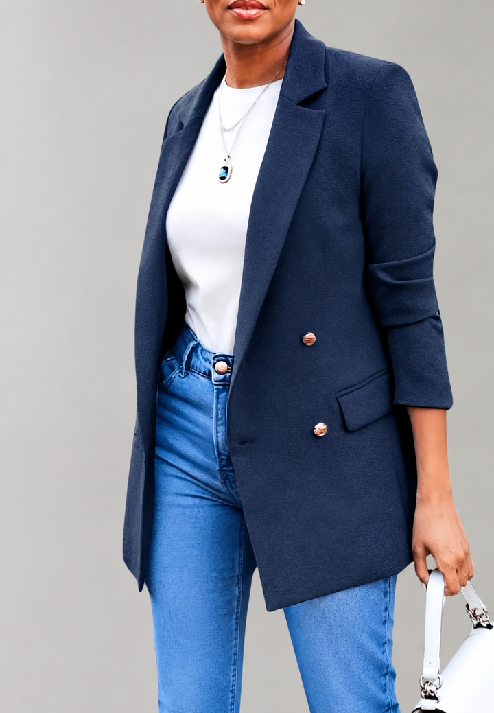 Blazer long pour femme, double boutonnage, revers - Greta