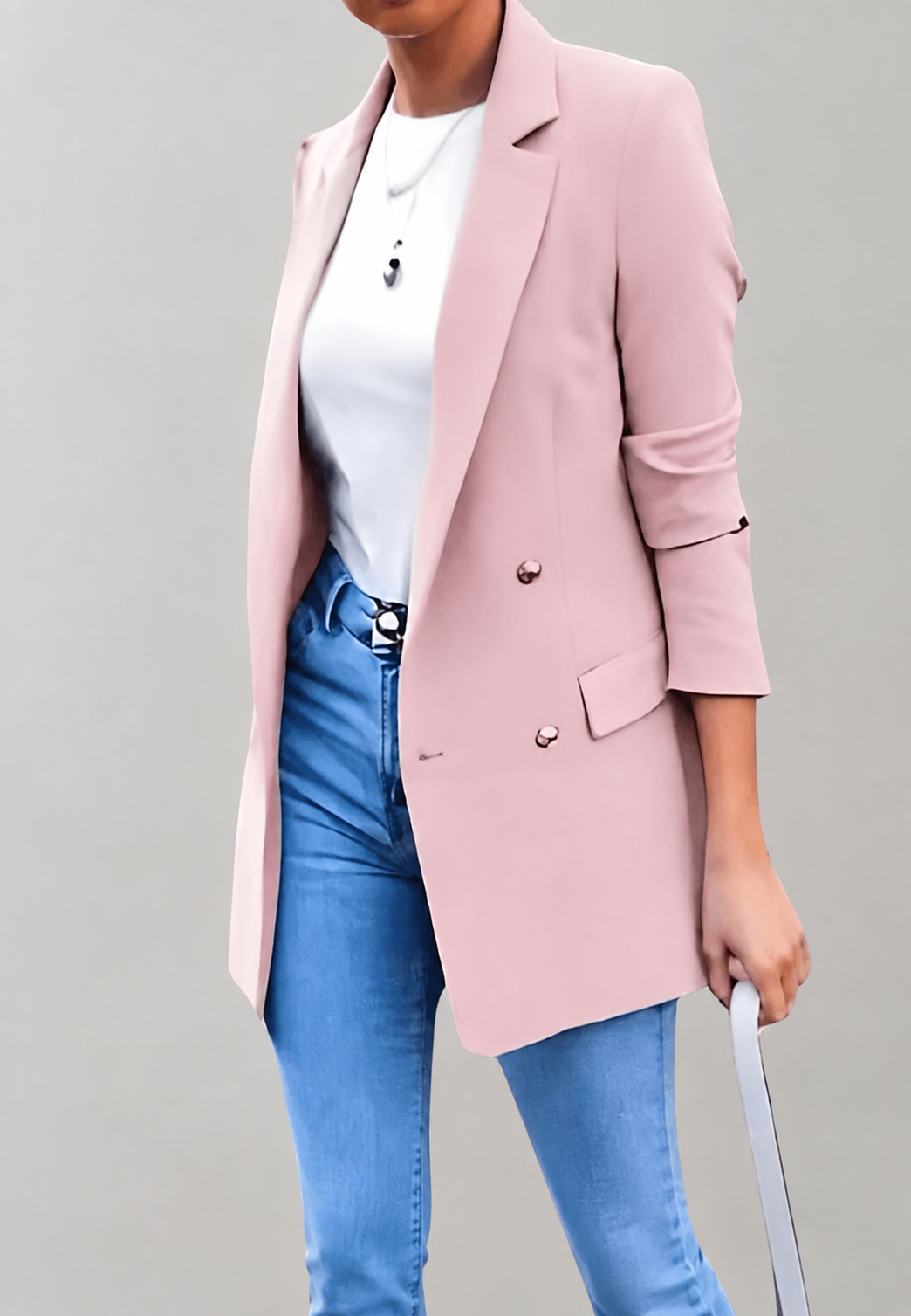 Blazer long pour femme, double boutonnage, revers - Greta