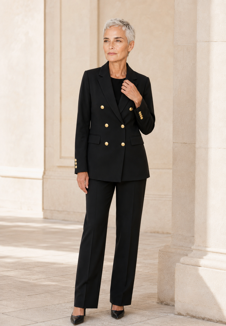 Blazer femme à double boutonnage, revers et boutons métalliques - Britta