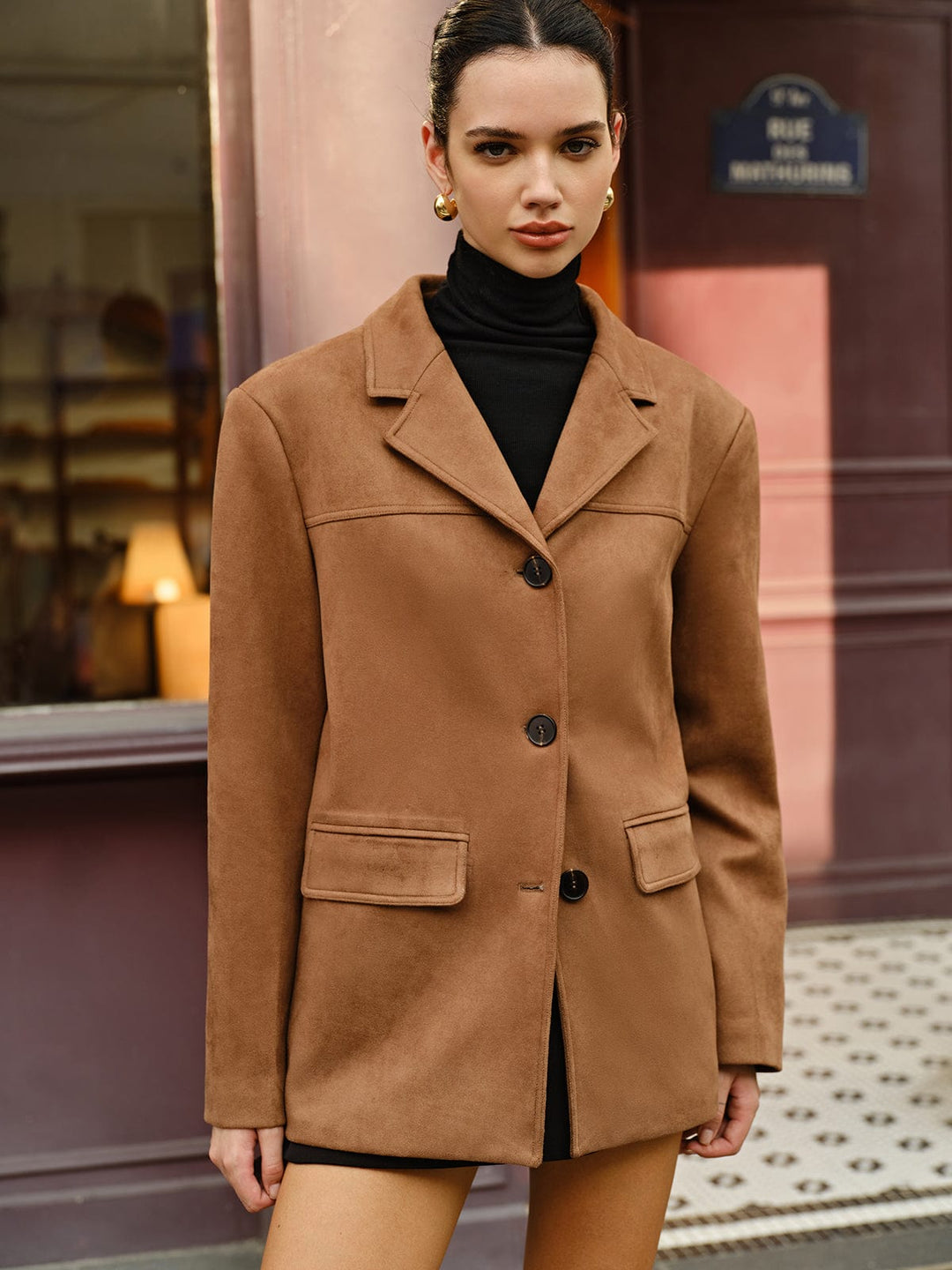 Blazer femme effet daim, coupe droite, poches à rabat - Silke
