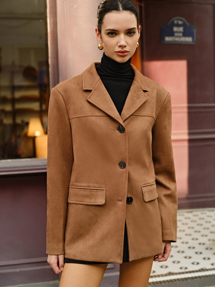 Blazer femme effet daim, coupe droite, poches à rabat - Silke