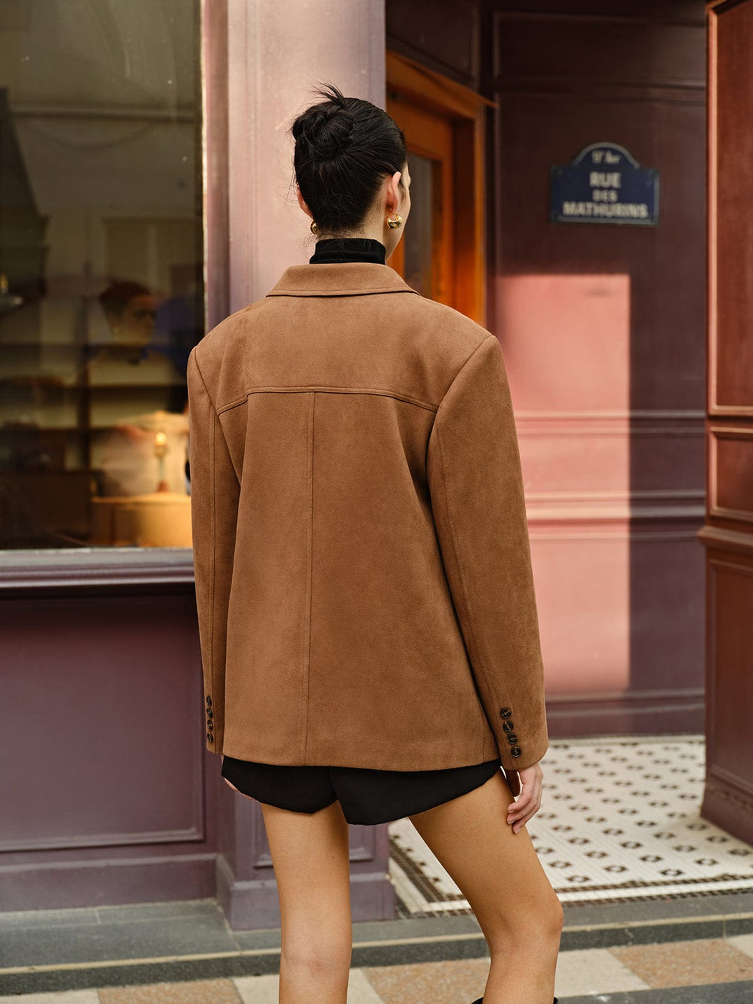Blazer femme effet daim, coupe droite, poches à rabat - Silke