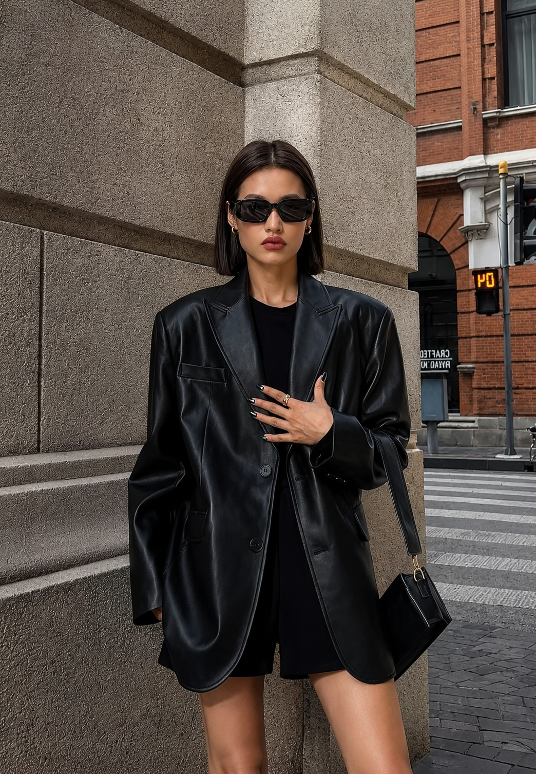 Blazer femme effet cuir, coupe ample, col à revers - Tessa