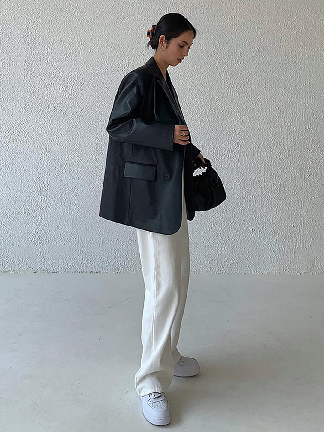 Blazer femme effet cuir, coupe ample, col à revers - Tessa