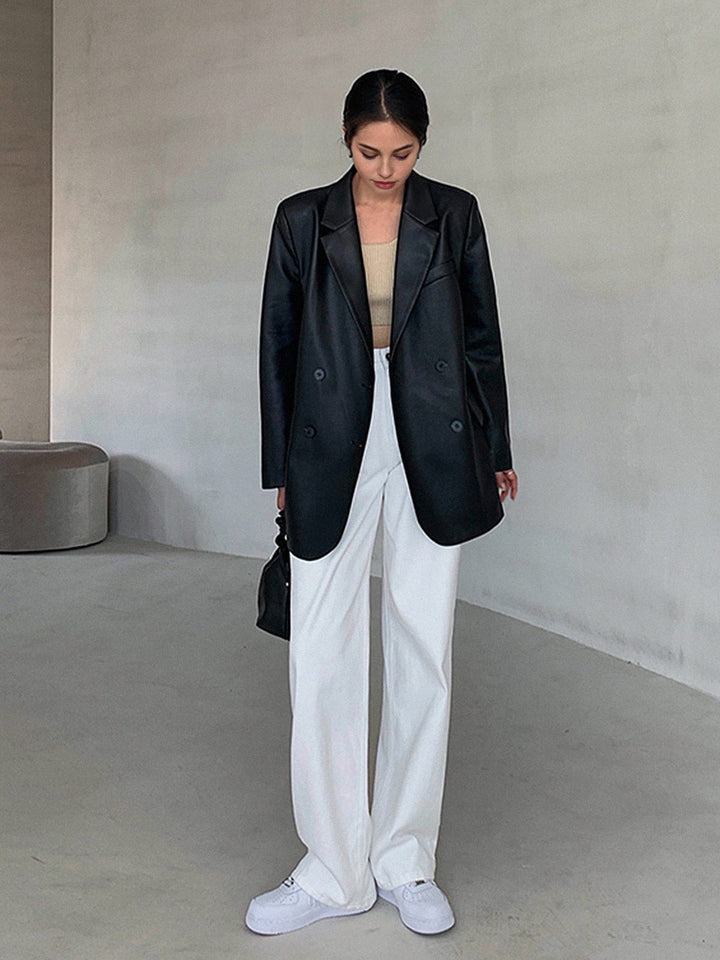 Blazer femme effet cuir, coupe ample, col à revers - Tessa