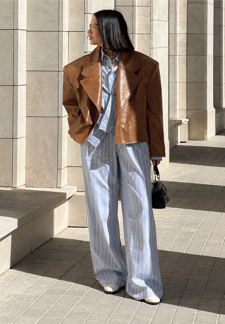 Blazer femme effet cuir oversize à larges revers - Oriana