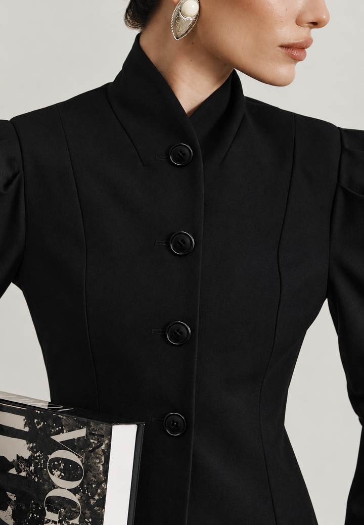 Blazer femme cintré à col mao et manches bouffantes - Leonor