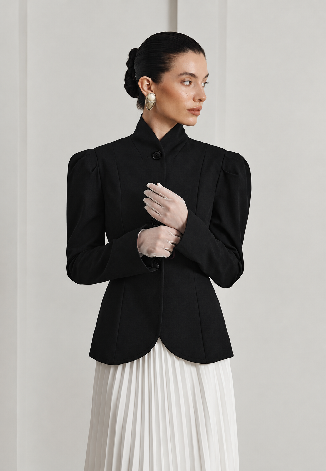 Blazer femme cintré à col mao et manches bouffantes - Leonor