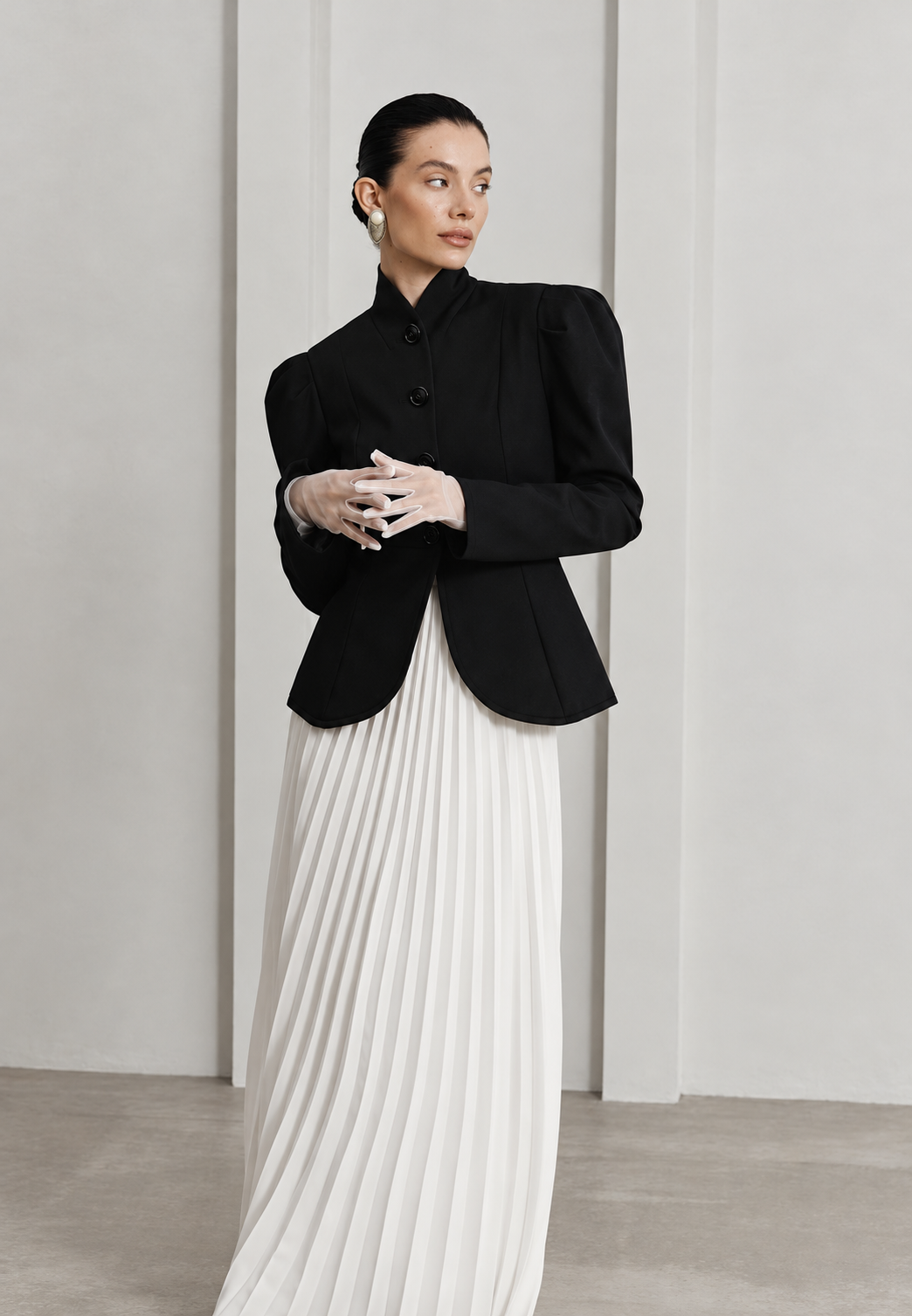 Blazer femme cintré à col mao et manches bouffantes - Leonor