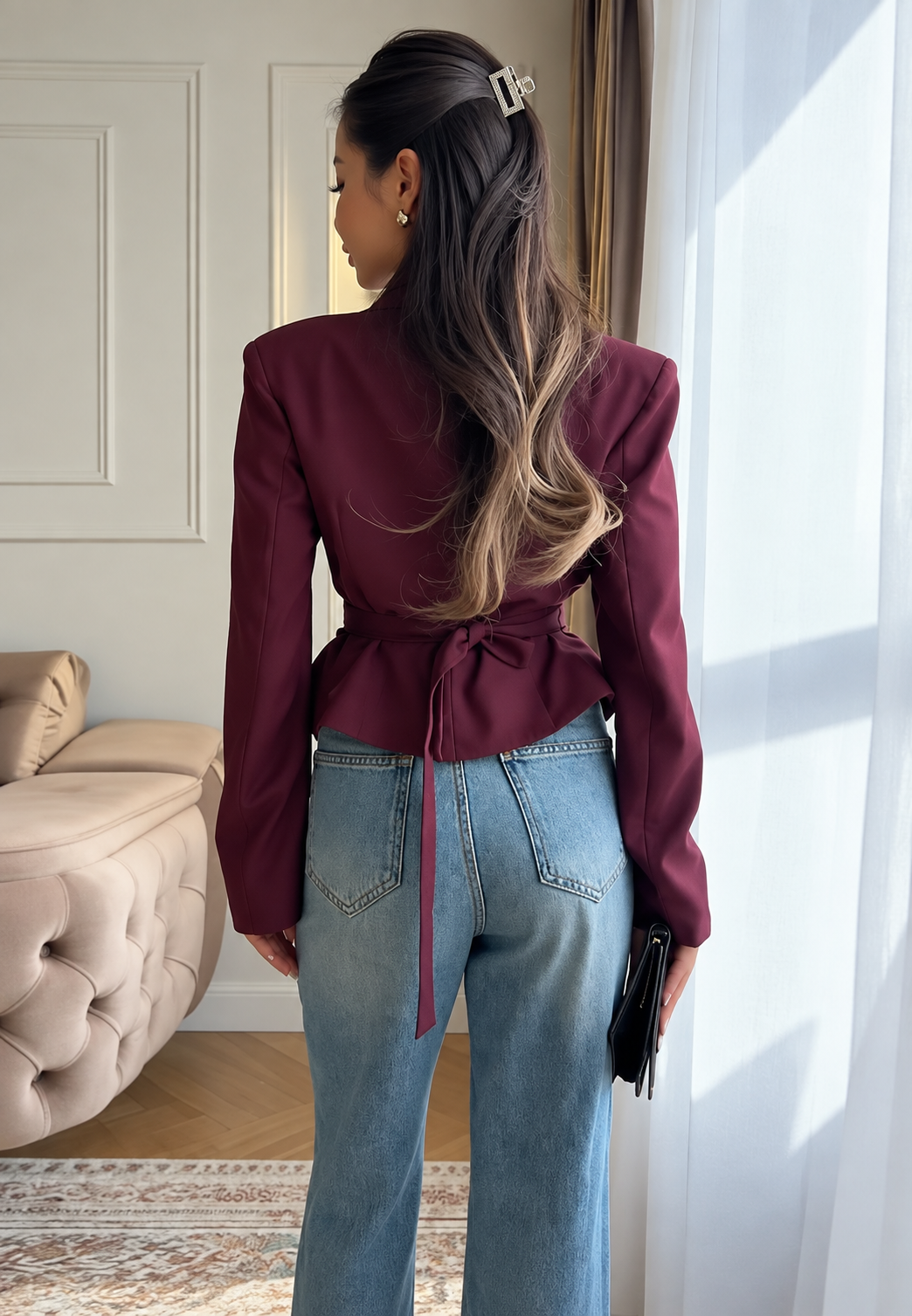 Blazer femme cintré asymétrique à épaulettes et boutons - Marlies