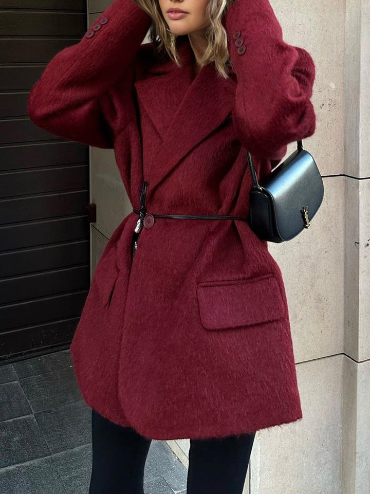 Blazer femme en laine, ceinture fine, revers en V - Ursula