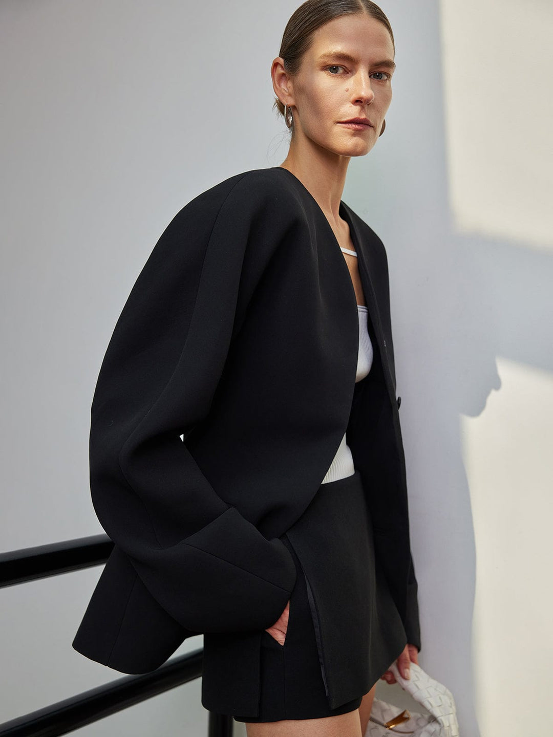 Blazer femme sans revers, coupe droite, avec boutons - Sofie