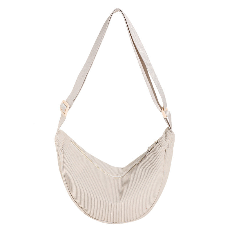 Sac à bandoulière pour femme en forme de demi-lune, texture nervurée - Violette