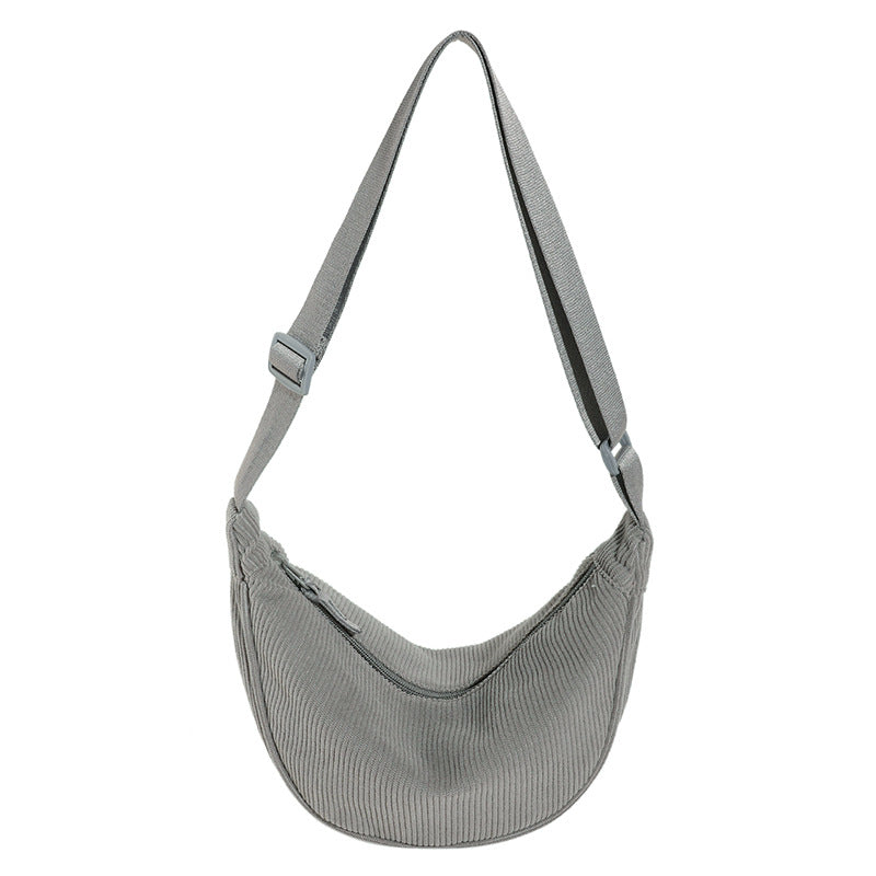 Sac à bandoulière pour femme en forme de demi-lune, texture nervurée - Violette