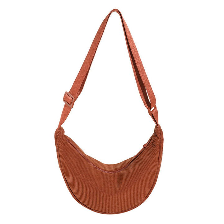 Sac à bandoulière pour femme en forme de demi-lune, texture nervurée - Violette