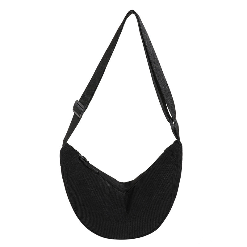 Sac à bandoulière pour femme en forme de demi-lune, texture nervurée - Violette