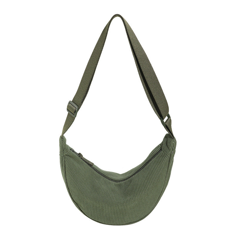 Sac à bandoulière pour femme en forme de demi-lune, texture nervurée - Violette