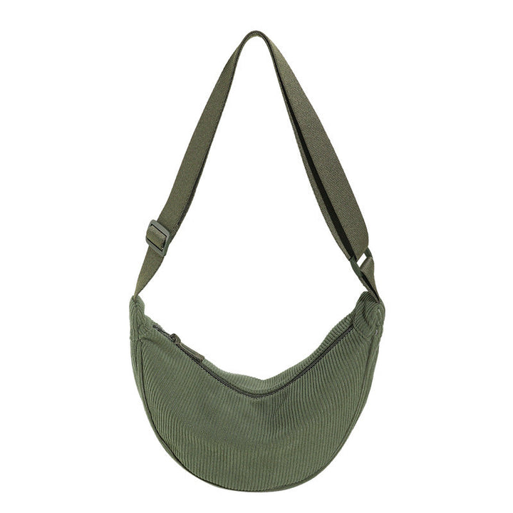 Sac à bandoulière pour femme en forme de demi-lune, texture nervurée - Violette