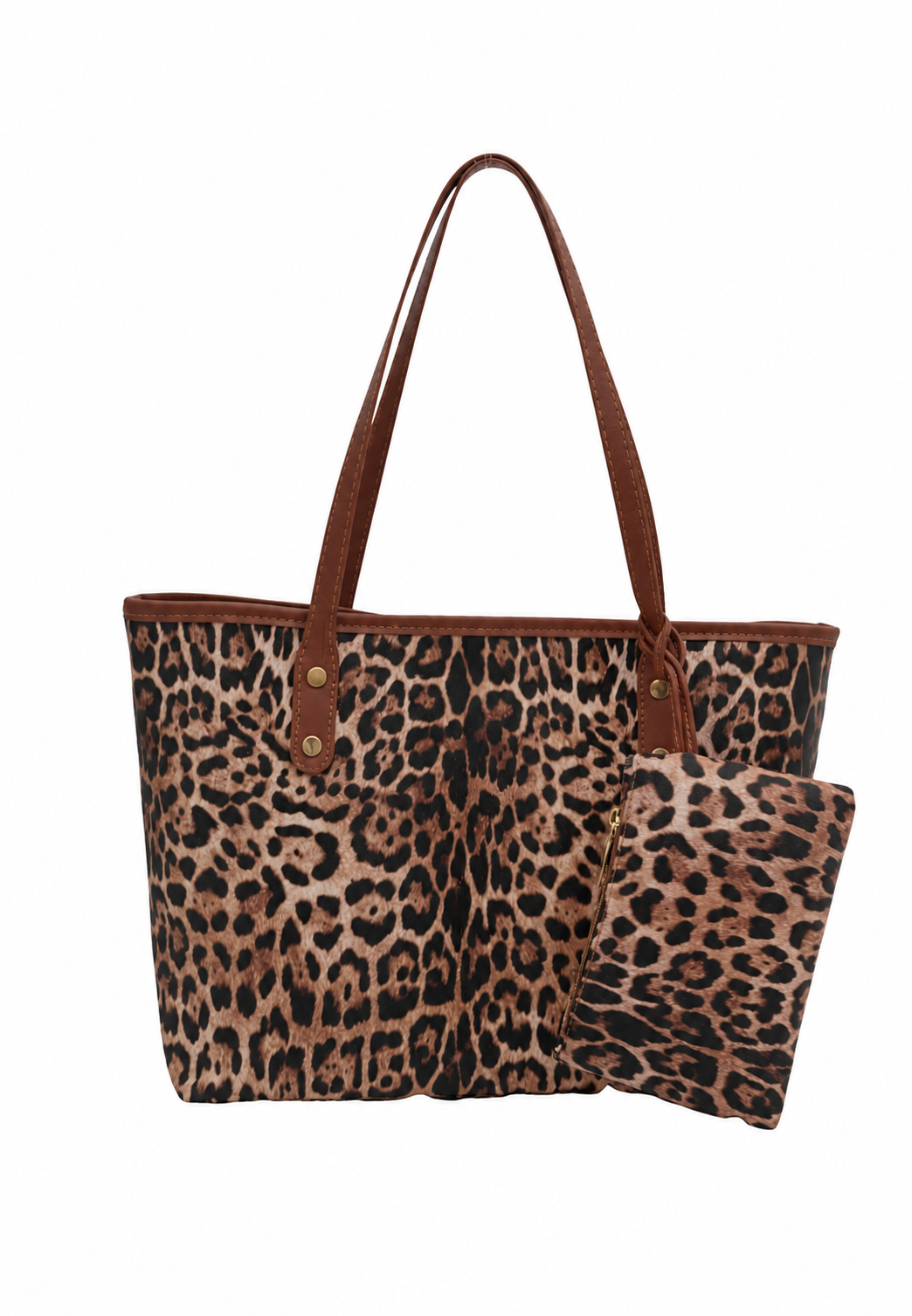 Sac cabas femme imprimé léopard à anses longues