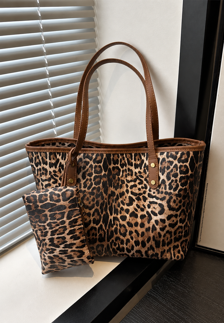 Sac cabas femme imprimé léopard à anses longues