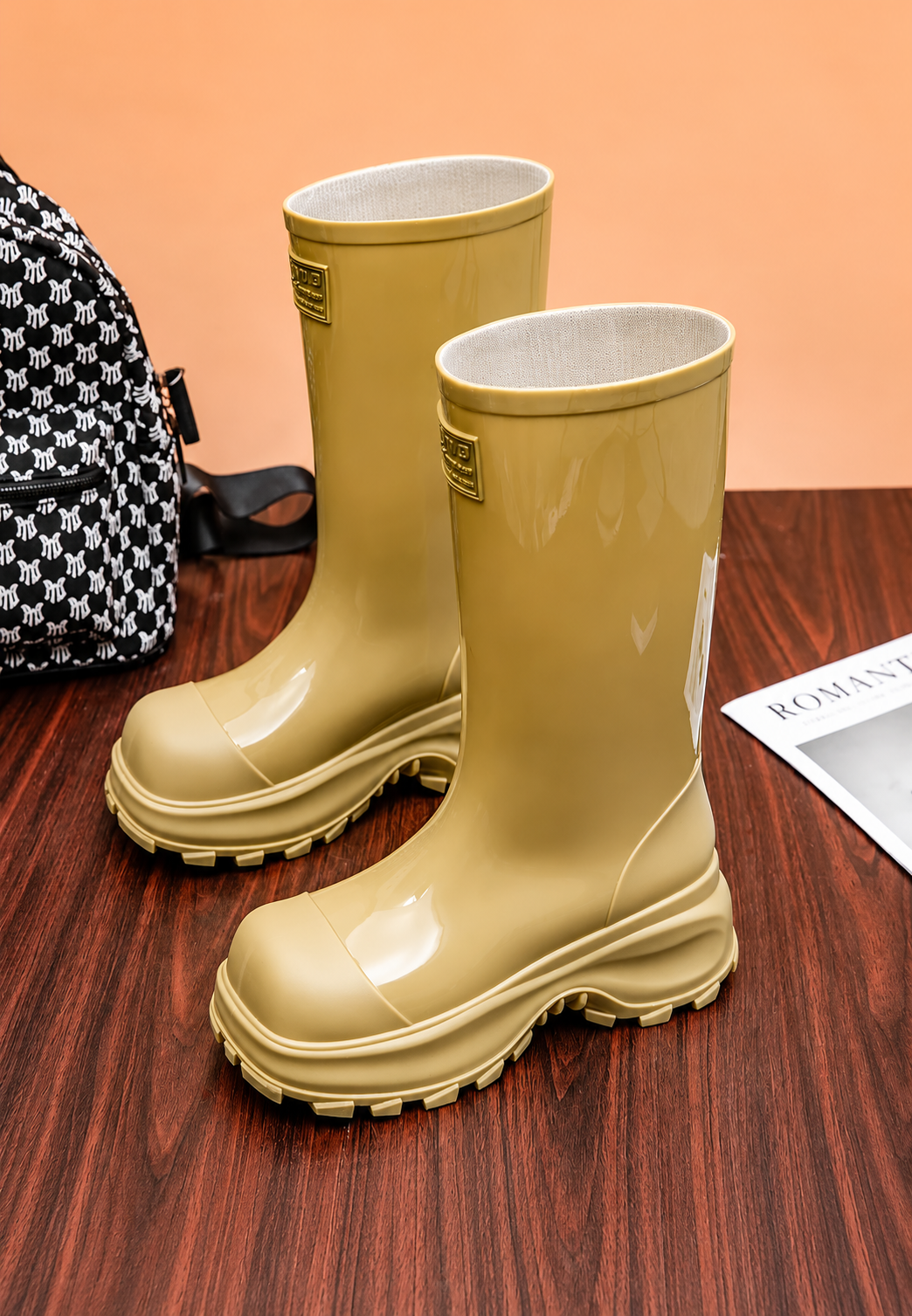 Bottes de pluie mi-mollet brillantes à plateforme semelle crantée - Elvaira