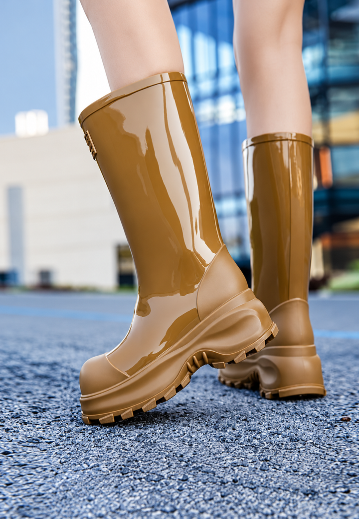 Bottes de pluie mi-mollet brillantes à plateforme semelle crantée - Elvaira