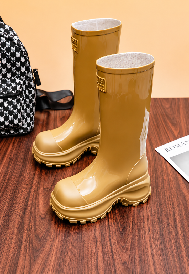 Bottes de pluie mi-mollet brillantes à plateforme semelle crantée - Elvaira
