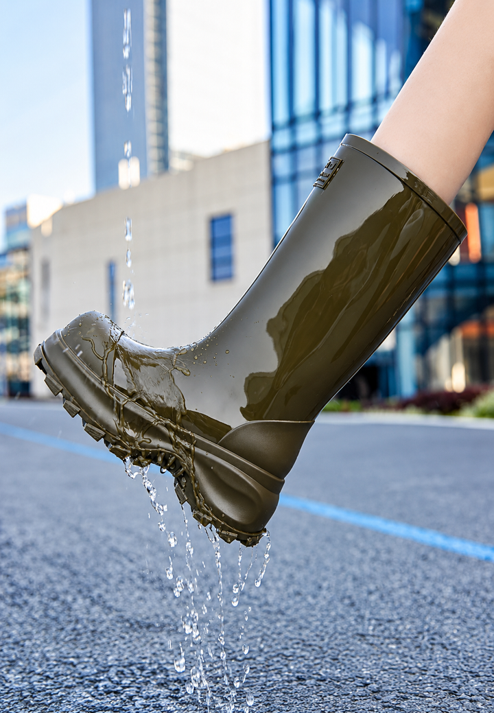 Bottes de pluie mi-mollet brillantes à plateforme semelle crantée - Elvaira