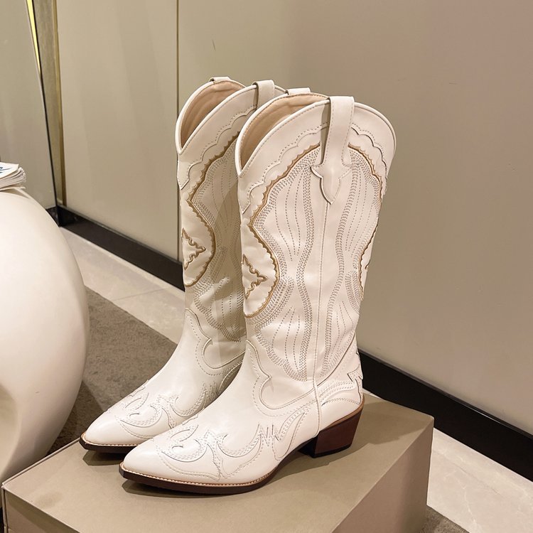 Bottes de cow-boy pour femme, tige haute, brodées, bout pointu - Ingrid