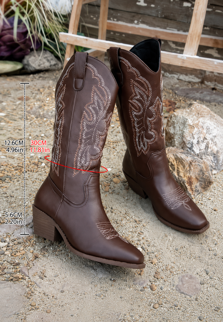 Bottes de cow-boy pour femme, tige haute, brodées, talon large - Klara