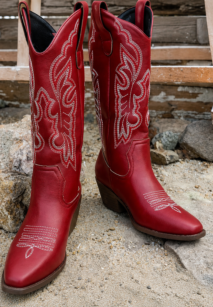 Bottes de cow-boy pour femme, tige haute, brodées, talon large - Klara