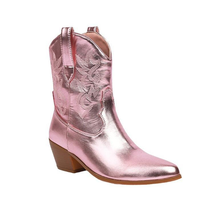 Bottes de cow-boy pour femme, tige mi-haute, brodées, talon large - Helga