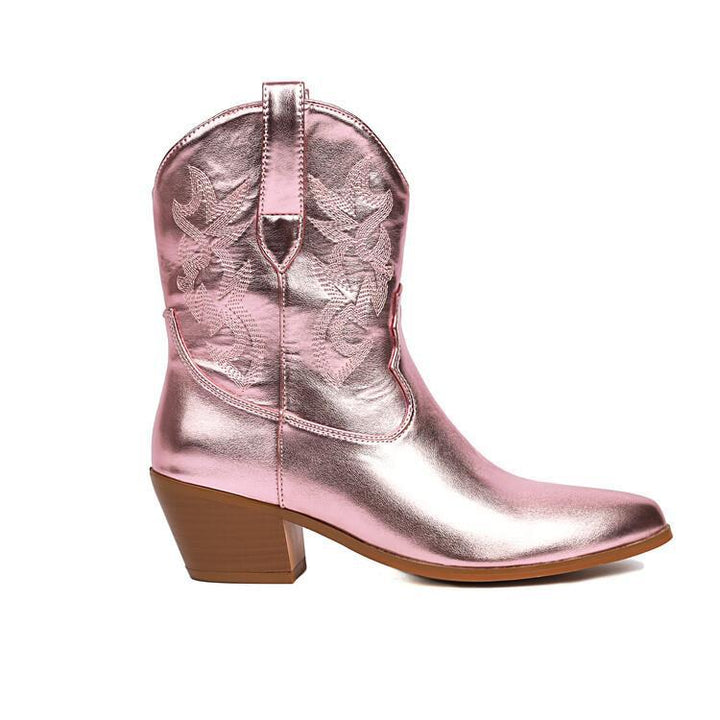 Bottes de cow-boy pour femme, tige mi-haute, brodées, talon large - Helga