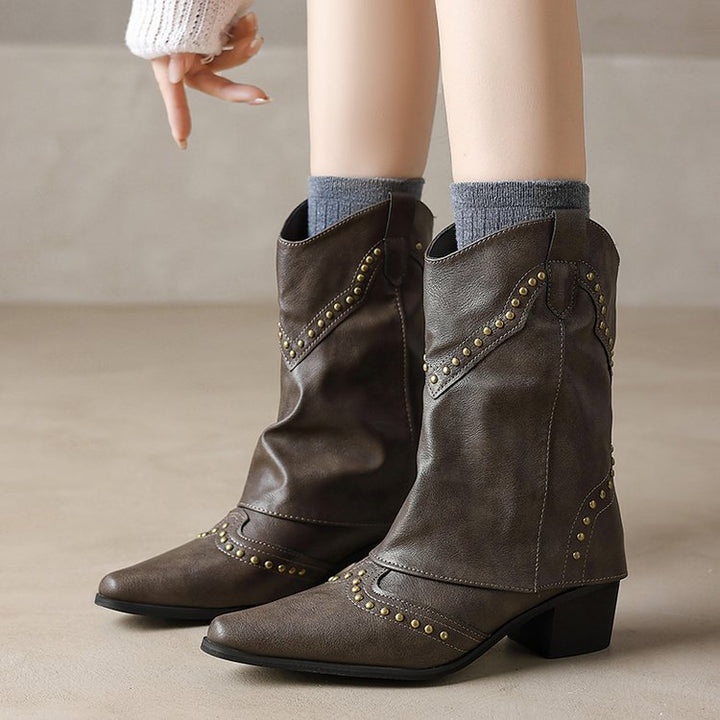Bottes de cow-boy pour femme, tige mi-haute, clous, talon bloc - Maura