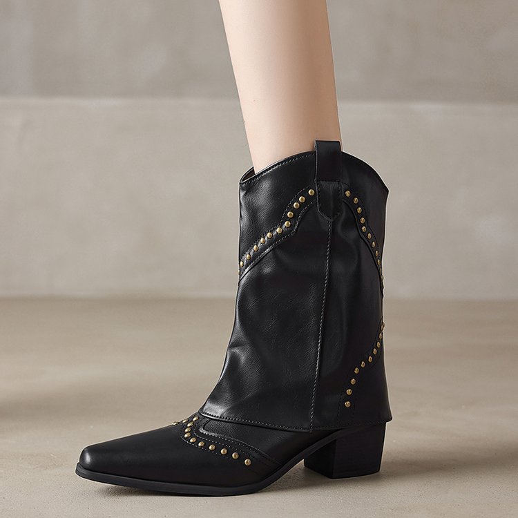 Bottes de cow-boy pour femme, tige mi-haute, clous, talon bloc - Maura